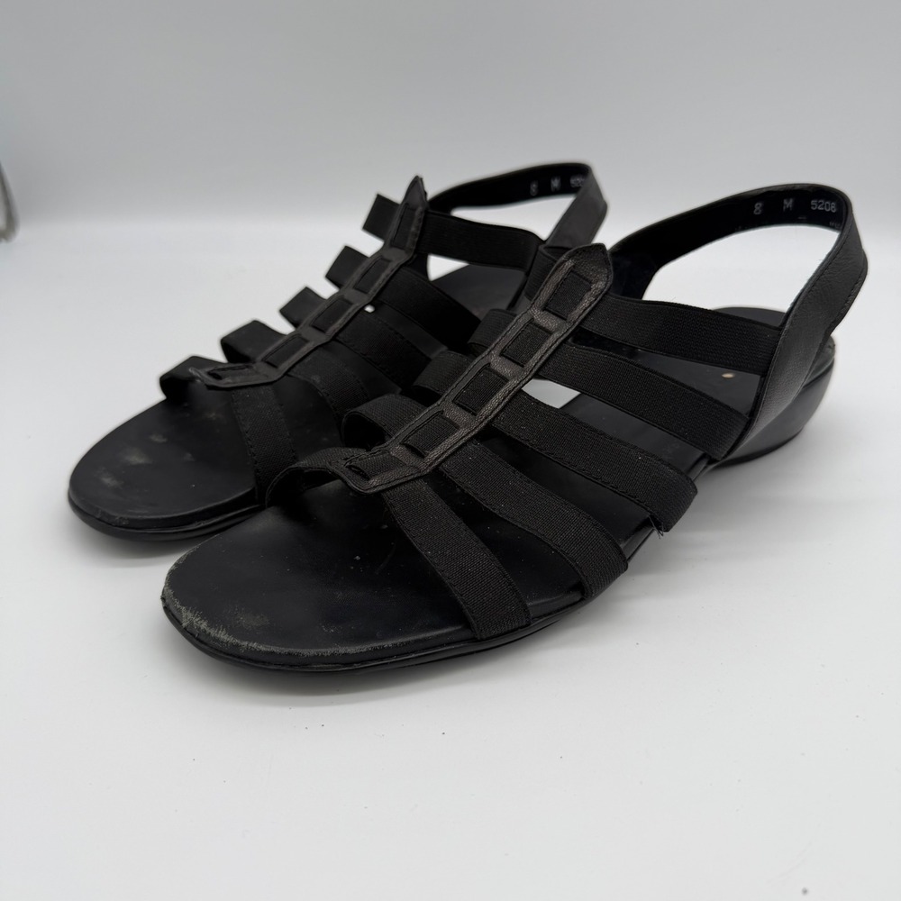Munro American Womens 8 M Black Elastic Strappy Wedge Sandals 5206